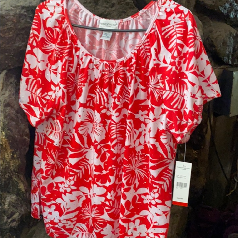 Red and white sparkly flower shirt